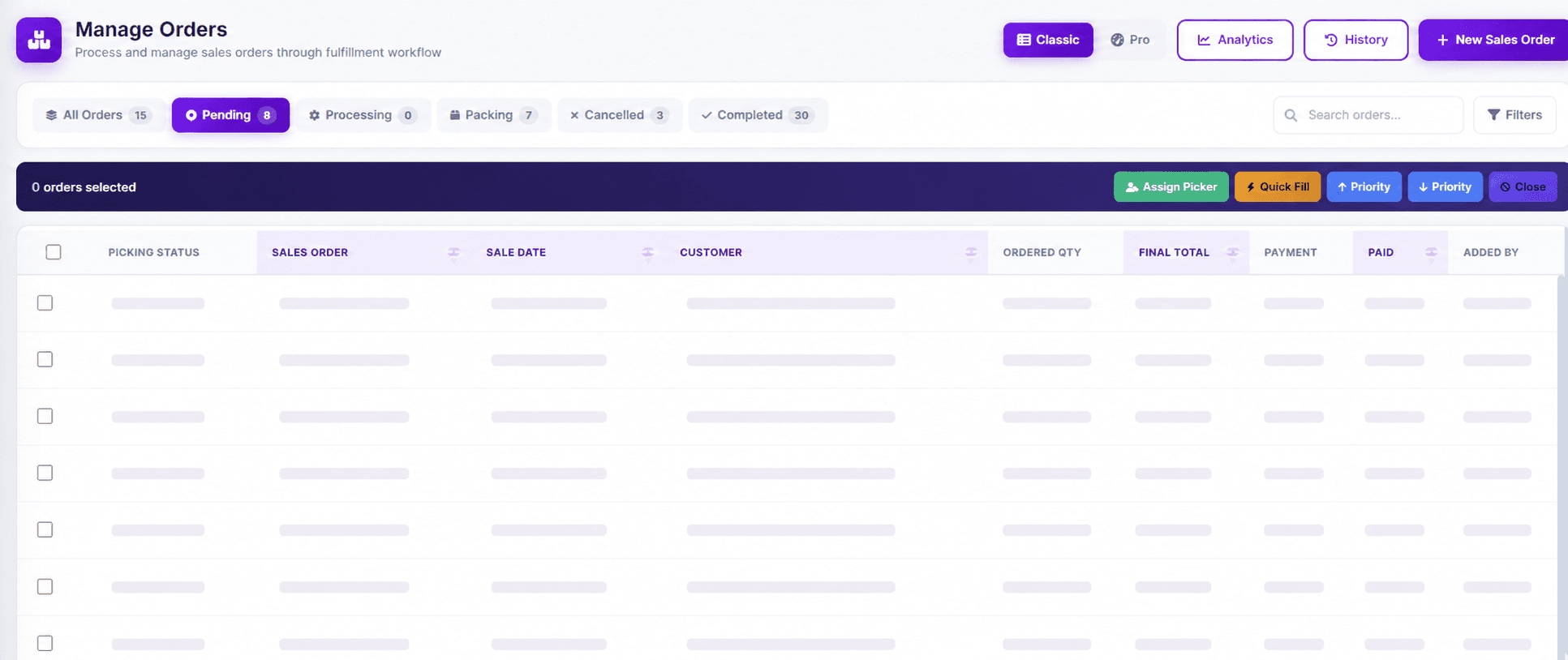 ZeperGo Manage Orders dashboard